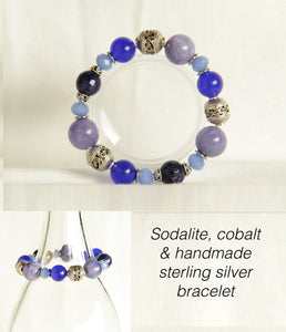 Sodalite, Cobalt & Handmade Sterling Silver Bracelet for Third Eye Chakra #B117