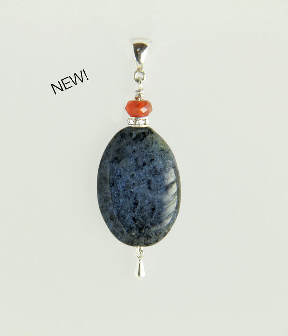 Dumortierite and Fire Agate Pendant for Third Eye Chakra