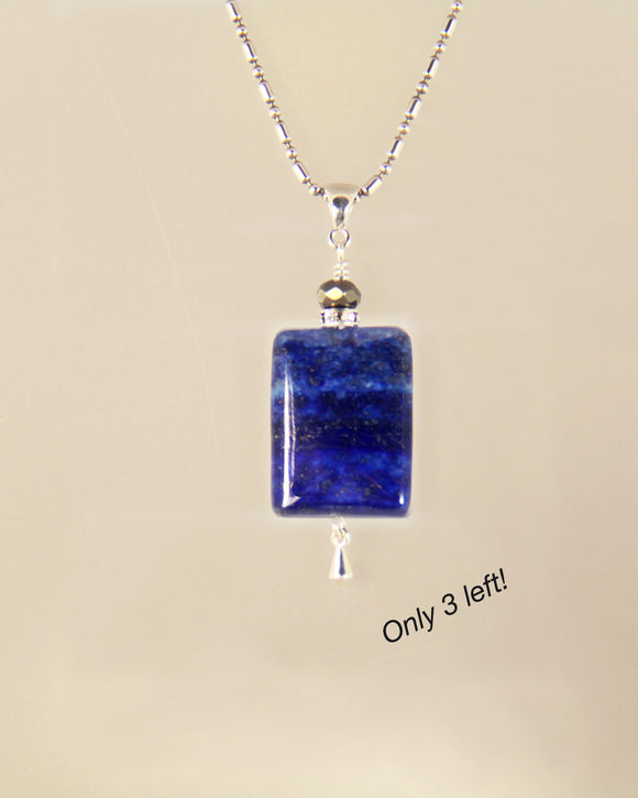 LAPIS Rectangle With Pyrite Necklace For Third Eye Chakra