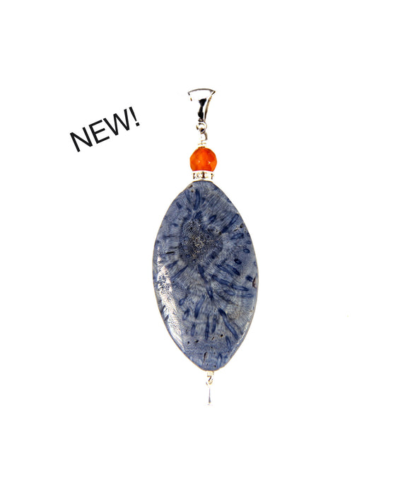 Blue Coral and Carnelian Pendant for Throat Chakra