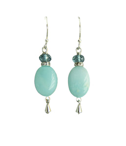 Peruvian Blue Opal and London Blue Topaz Earrings For Throat Chakra