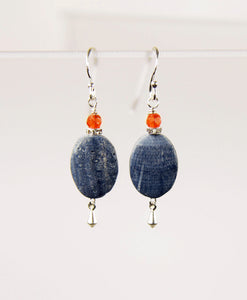 Blue Coral and Carnelian Earrings for Throat Chakra