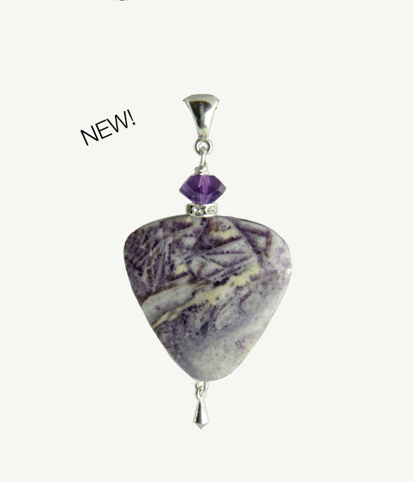 Chinese Charoite and Amethyst Pendant for Crown Chakra