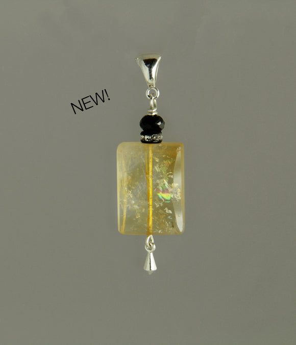 Citrine Rectangle and Black Spinel Pendant for Core Chakra