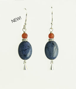 Dumortierite and Fire Agate Earrings for Third Eye Chakra