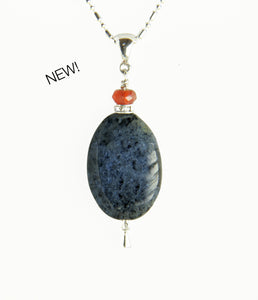 Dumortierite and Fire Agate Necklace for Third Eye Chakra