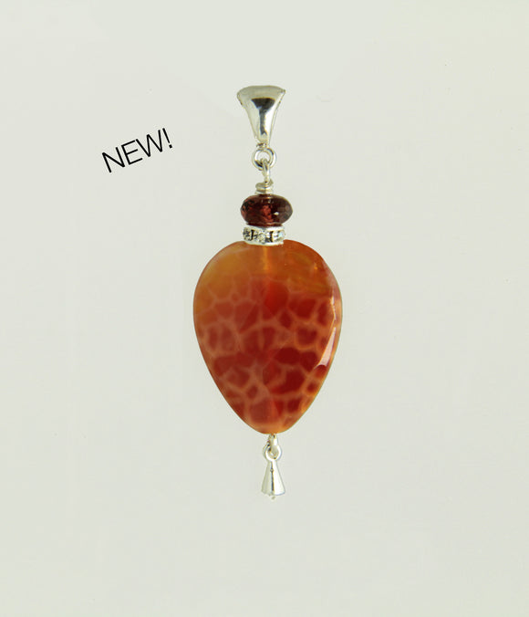 Fire Agate Teardrop and Garnet Pendant for Sacral Chakra