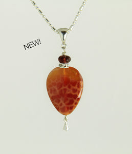 Fire Agate Teardrop and Garnet Necklace for Sacral Chakra