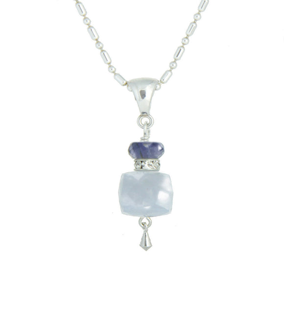 Chaldeony Cube and Iolite Necklace for Throat Chakra