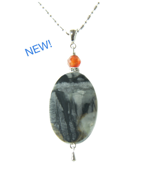 Picasso Jasper and Carnelian Necklace for Third Eye Chakra
