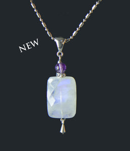 Rainbow Moonstone and Amethyst Necklace for Crown Chakra