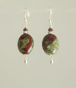 Dragon Blood Jasper and Garnet Earrings for Heart Chakra