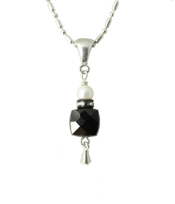 Black Spinel and Pearl Necklace for Root Chakra