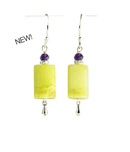 Korean Jade and Amethyst Earrings for Heart Chakra