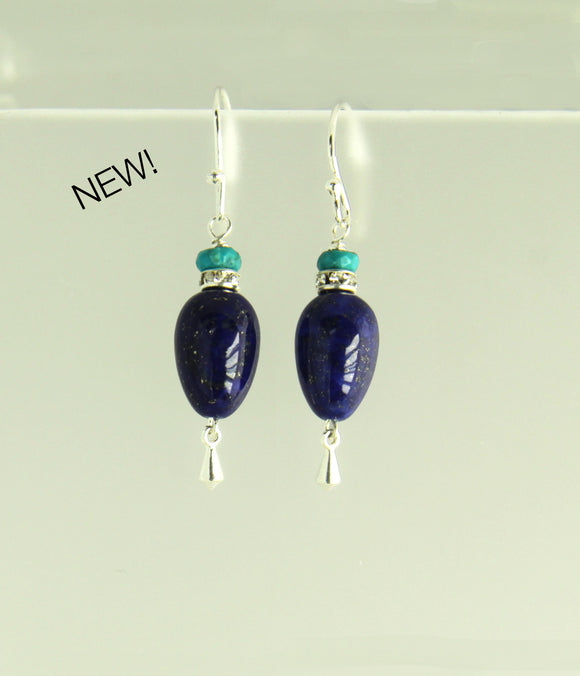 Lapis Lazuli Teardrop and Turquoise Earrings for Third Eye Chakra