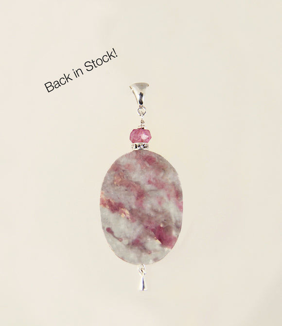 Lepidolite and Pink Sapphire Pendant for Heart Chakra