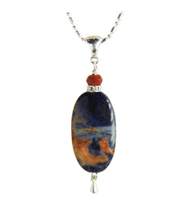 Orange Sodalite and Fire Agate Necklace for Third Eye Chakra