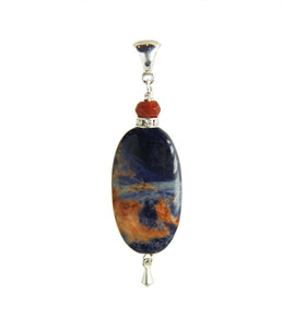 Orange Sodalite and Fire Agate Pendant for Third Eye Chakra