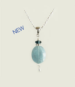 Aquamarine Oval and London Blue Topaz Necklace for Throat Chakra