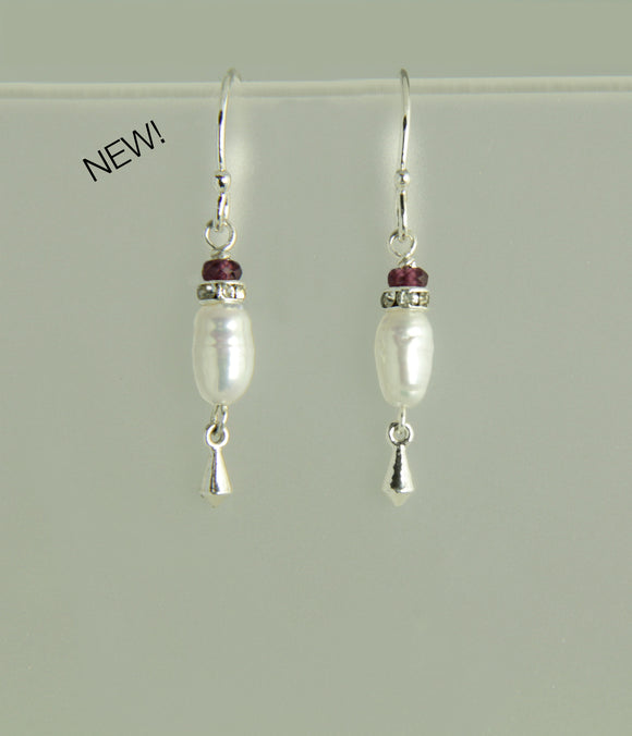 Freshwater Pearl and Garnet Earrings