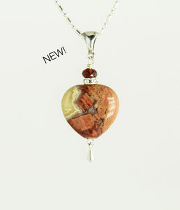 Red Jasper Heart and Garnet Necklace for Root Chakra