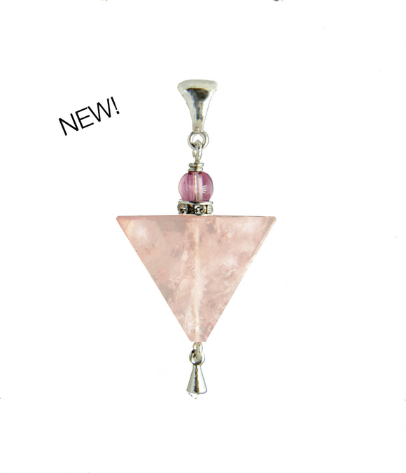 Rose Quartz Triangle and Tourmaline Pendant for Heart Chakra