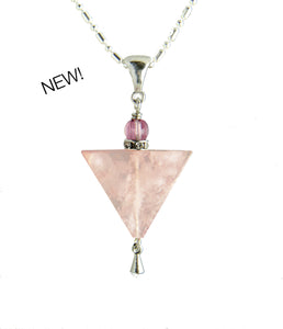 Rose Quartz Triangle and Tourmaline Necklace for Heart Chakra