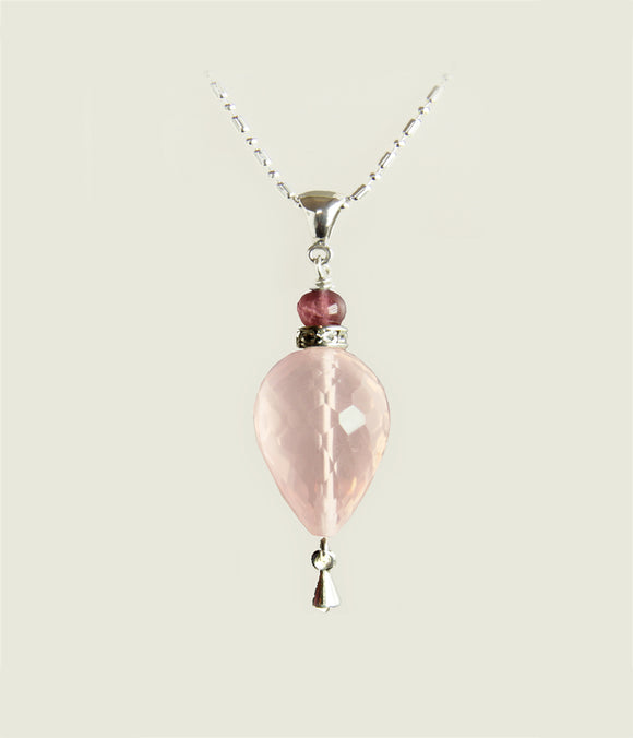 Rose Quartz Teardrop Necklace and Tourmaline for Heart Chakra