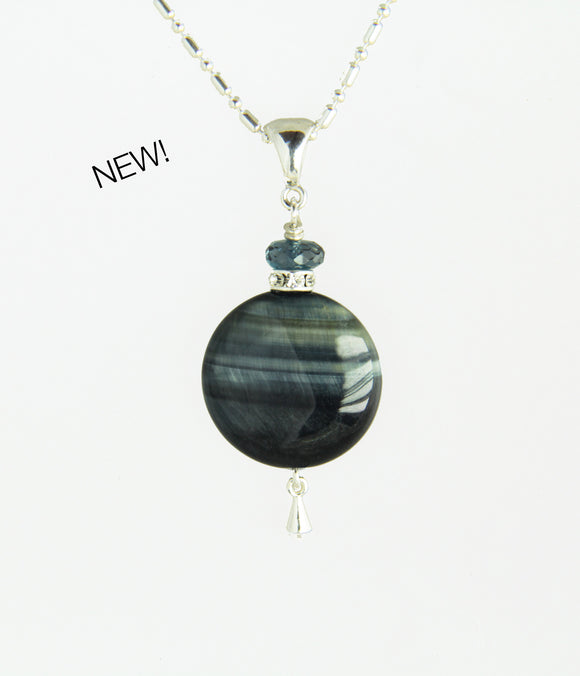 Blue Tiger Eye Coin and London Blue Topaz Necklace for Throat Chakra