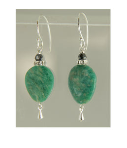 Russian Amazonite and Hematite Earrings for Heart Chakra