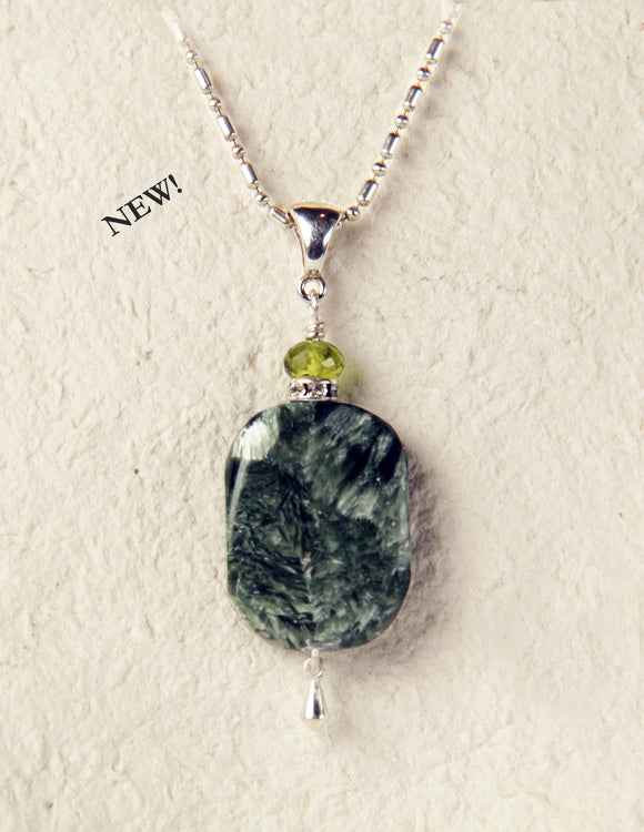Seraphinite and Peridot Necklace For Heart Chakra
