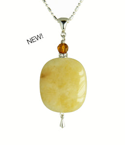 Yellow Jade and Amber Necklace for Core Chakra
