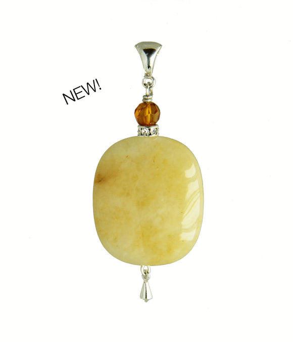 Yellow Jade and Amber Pendant for Core Chakra