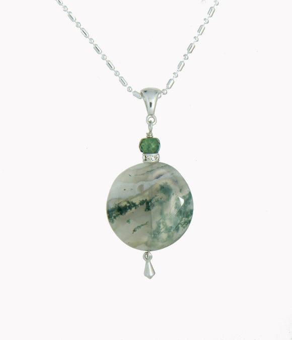 Moss Agate and Green Kyanite Necklace for Heart Chakra