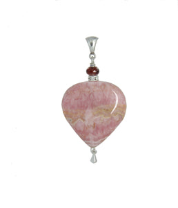 Rhodochrosite Heart and Garnet Pendant for Heart Chakra