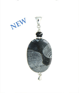 Etched Agate and Black Spinel Pendant for Root Chakra