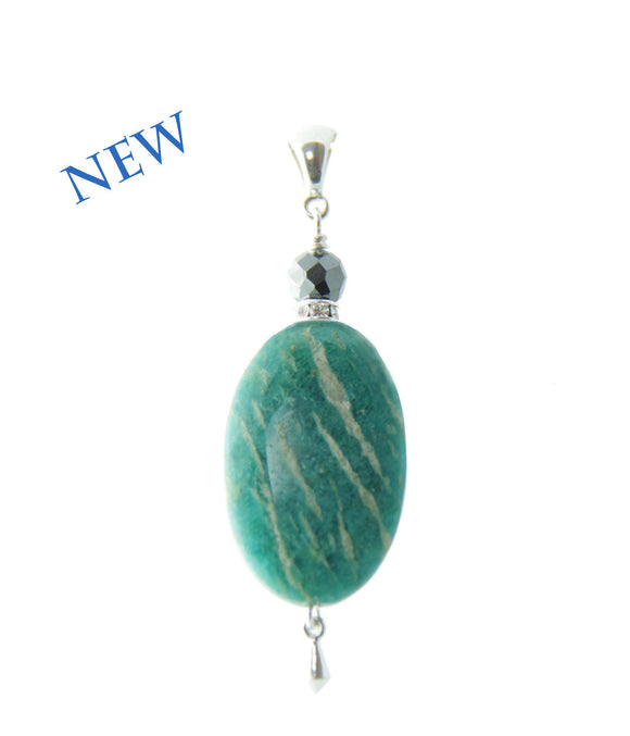 Russian Amazonite and Hematite Pendant for Heart Chakra