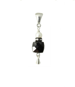 Black Spinel and Pearl Pendant for Root Chakra